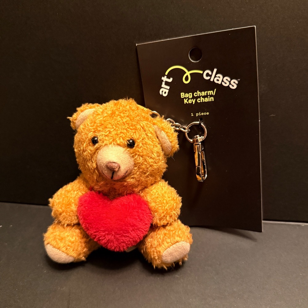 Art Class Teddy Bear Bag Charm Keychain NWT Brown Red Heart Plushie